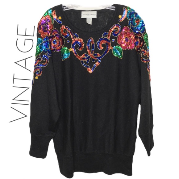 Vintage 90s ML ugly sweater sequin 14 16 1X 0278 - Picture 2 of 5